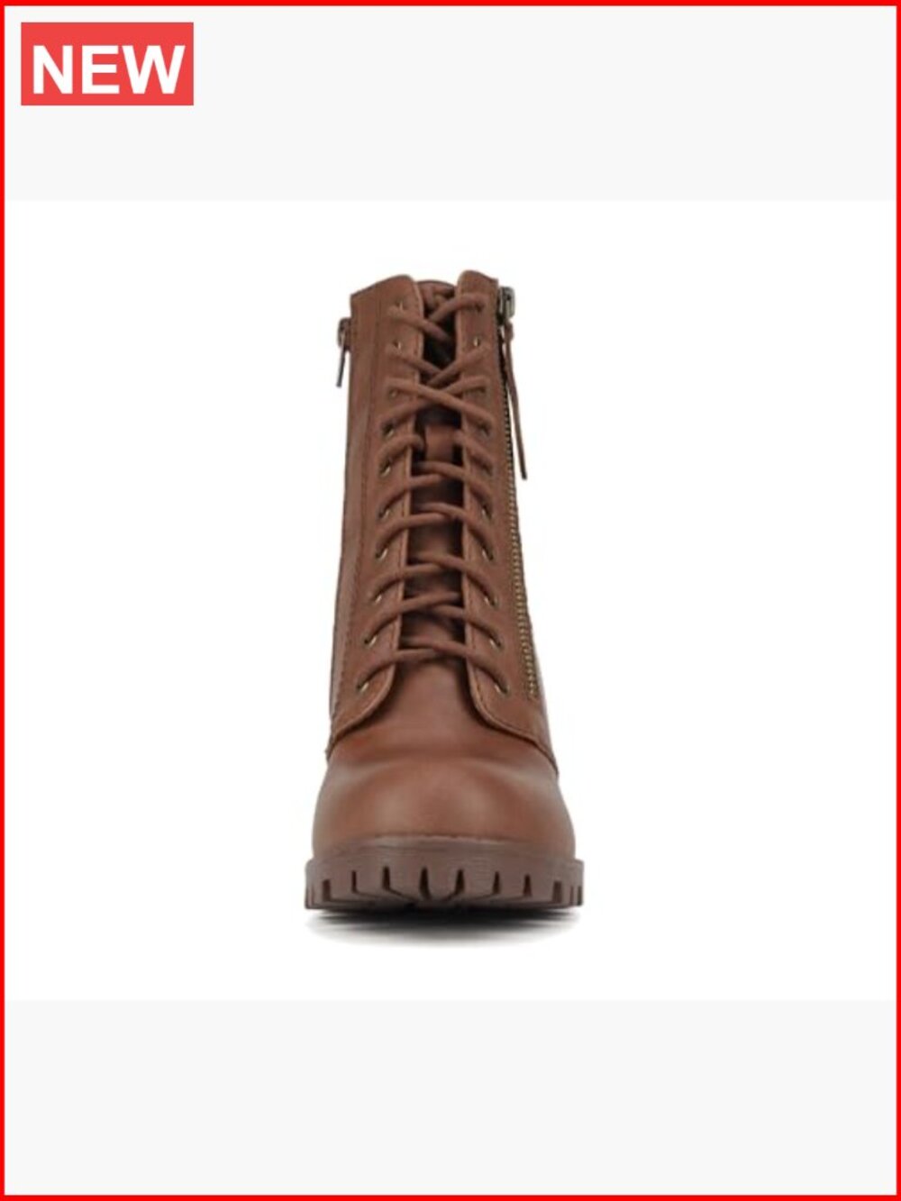 Faux Lace Up Chunky Lug Sole Combat Boot Ankle Bootie - Picture 4 of 6